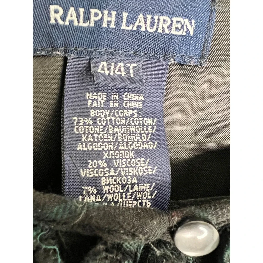 Ralph Lauren Girls Plaid Ruffle Dress Green Red Navy Blue 4T Drop Waist Holiday